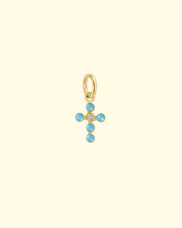 Pearled Cross Diamond Pendant | Turquoise