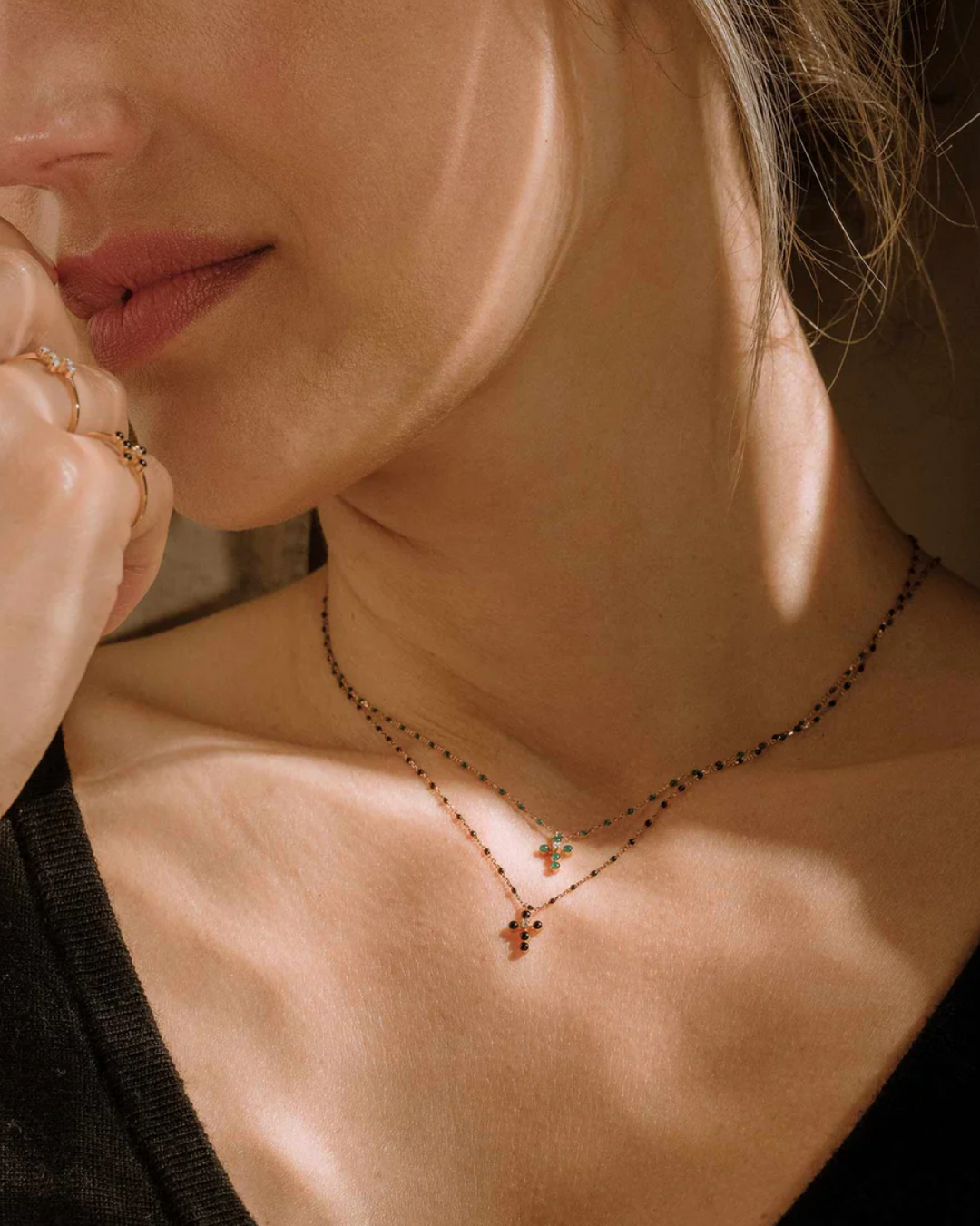 Pearled Cross Diamond Pendant | Turquoise