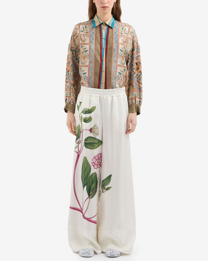 Aloegots Palazzo Silk Trouser | White