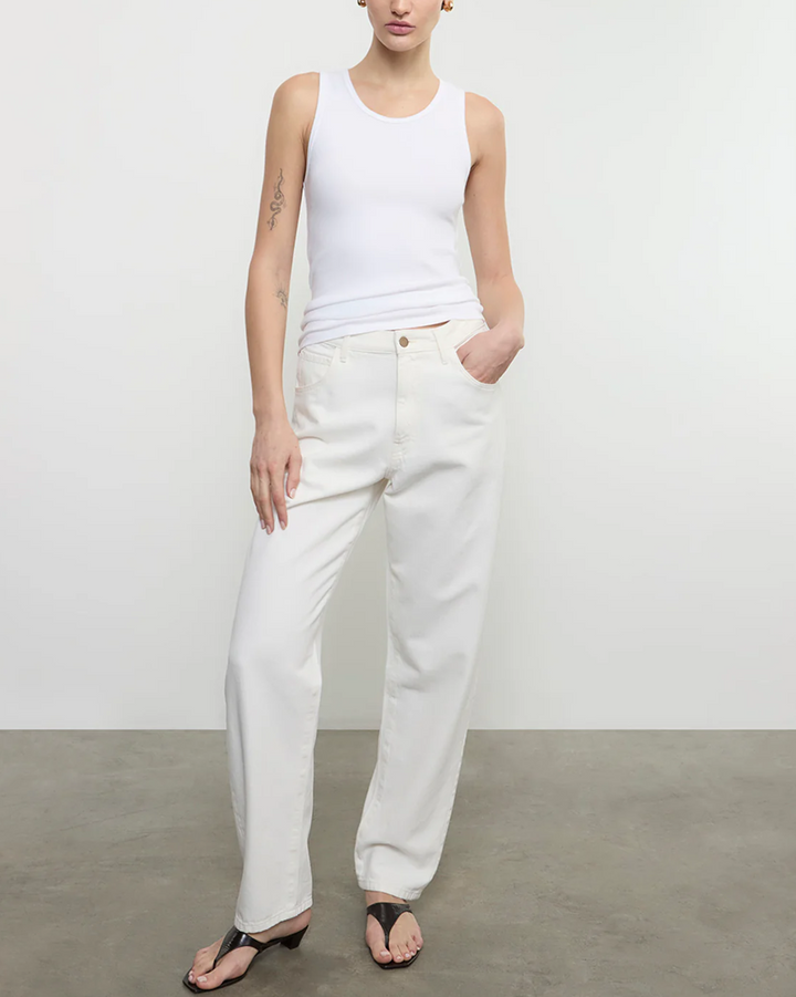 Cotton Rib Scoop Tank | White