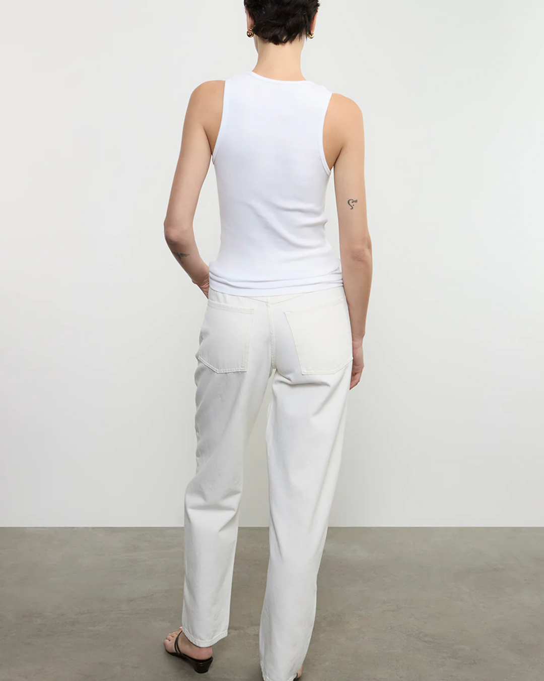 Cotton Rib Scoop Tank | White