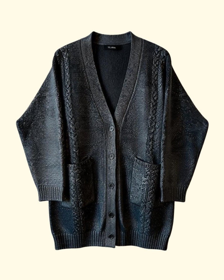 Star Dust Effect V Neck Cardigan | Nero