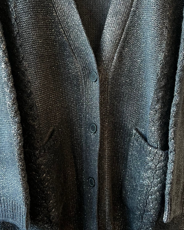 Star Dust Effect V Neck Cardigan | Nero