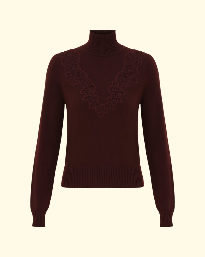 Valiant Merino Lace Turtleneck | Mahogany