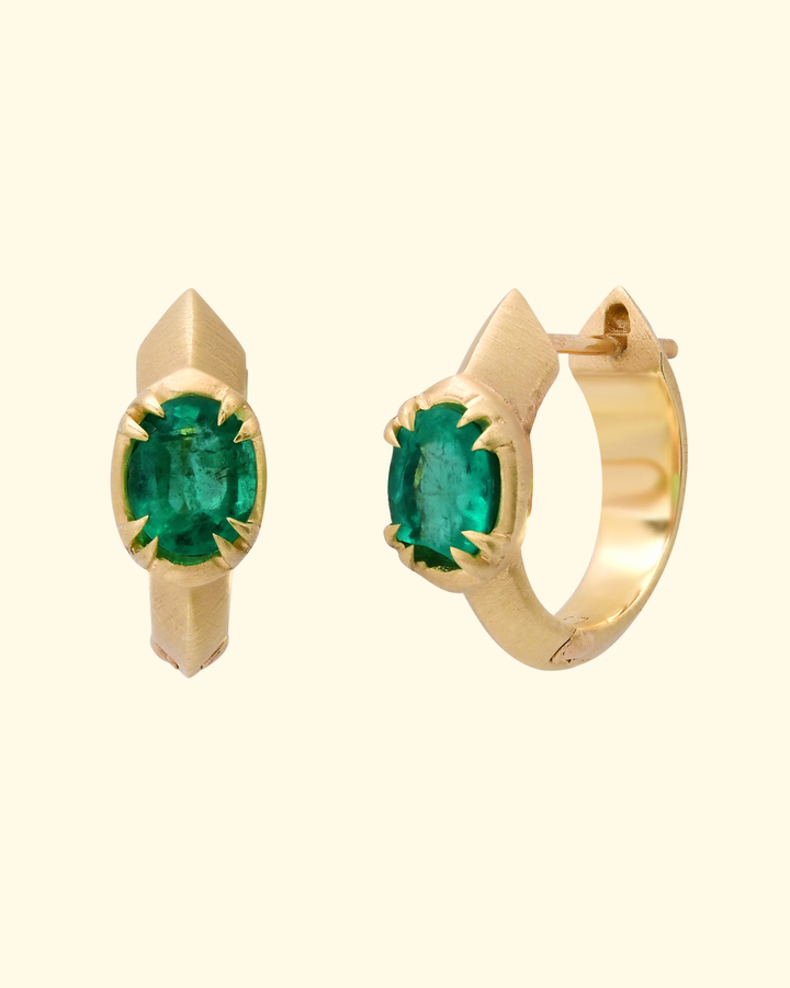 Emerald Huggie Hoop | 18k Yellow Gold