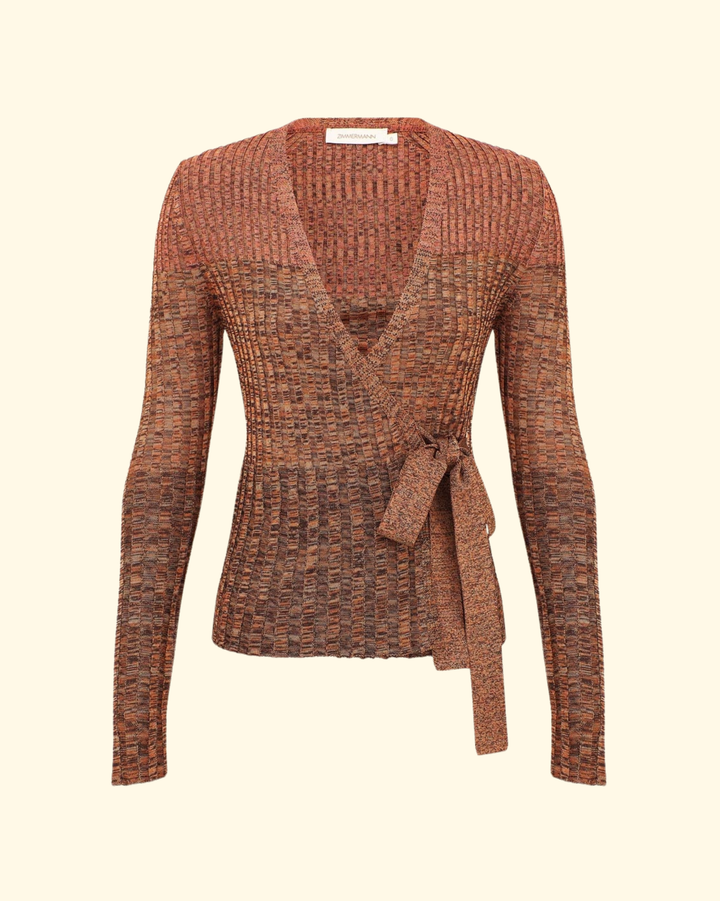 Mouline Rib Wrap Top | Chocolate Multi