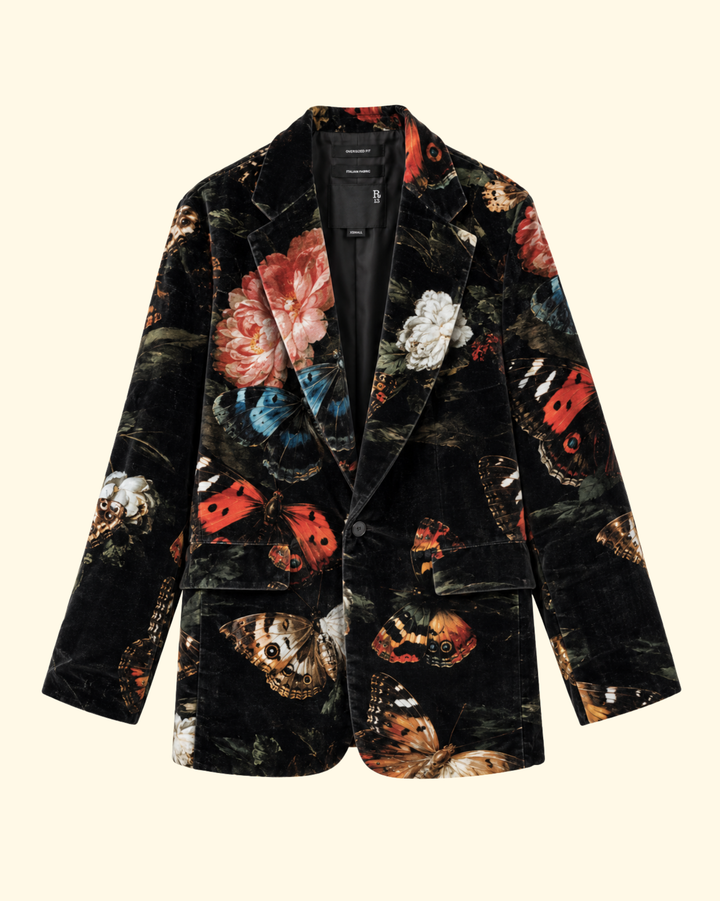 Oversized Ragged Blazer | Floral Velvet Butterfly