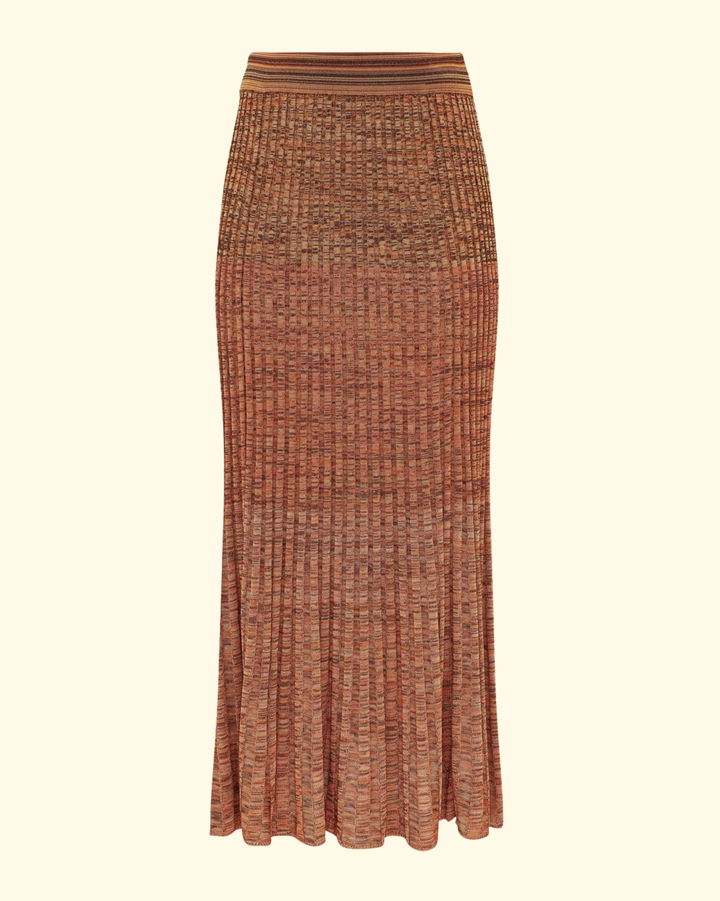 Mouline Rib Midi Skirt | Chocolate Multi