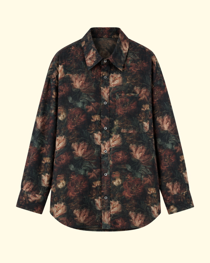 Drop Neck Shirt | Red Black Large Floral