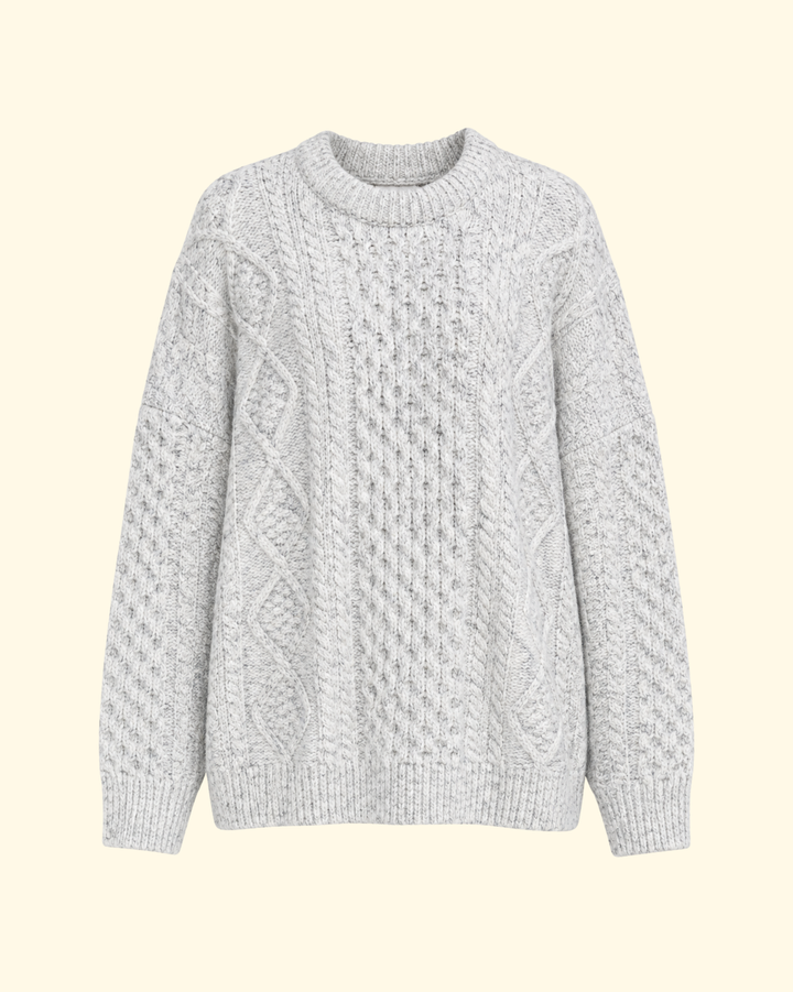 Oversized Cropped Aran Sweater | Light Heather Grey