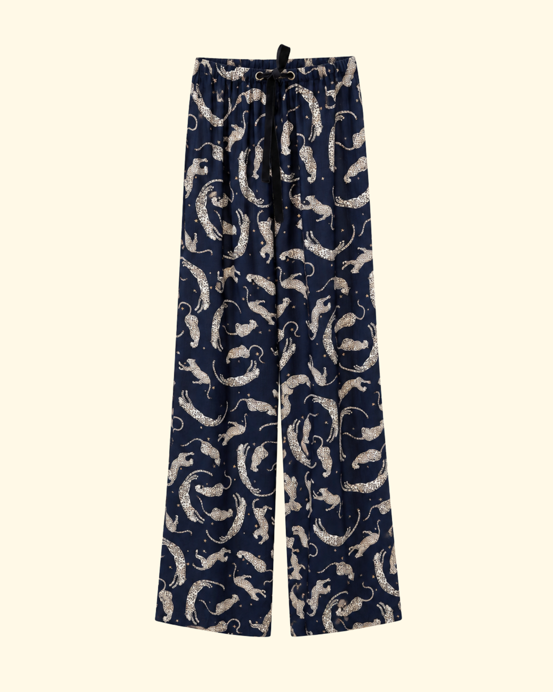 Royal Leopard Print Satin Drawstring Pant | Night