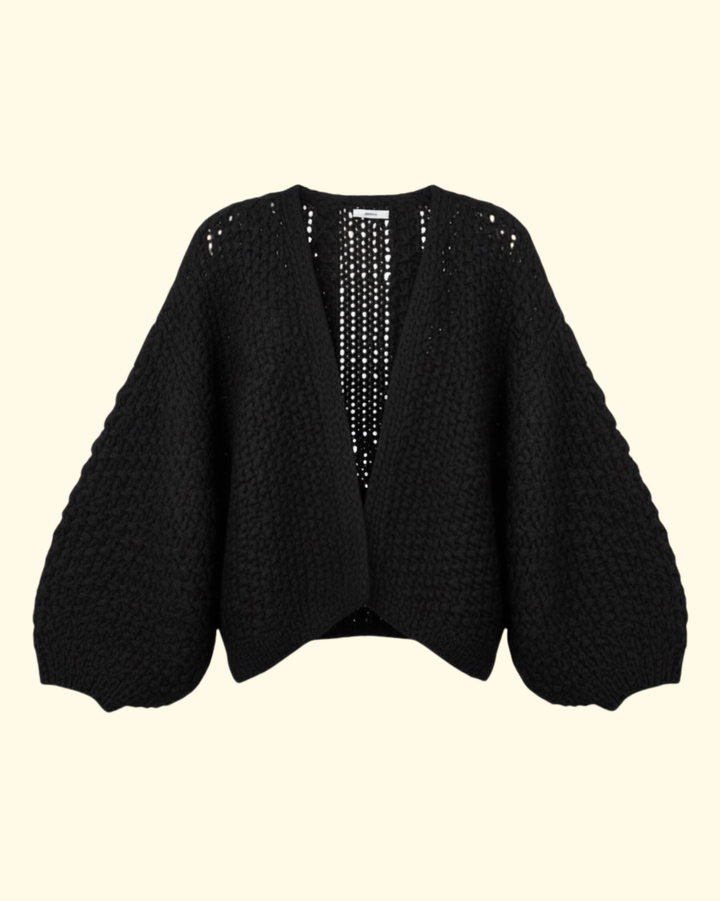 Chunky Alpaca Pearl Bomber Cardigan | Black