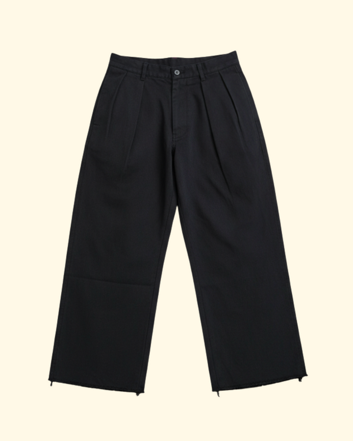 Cropped Double Pleat Wide Leg | Black