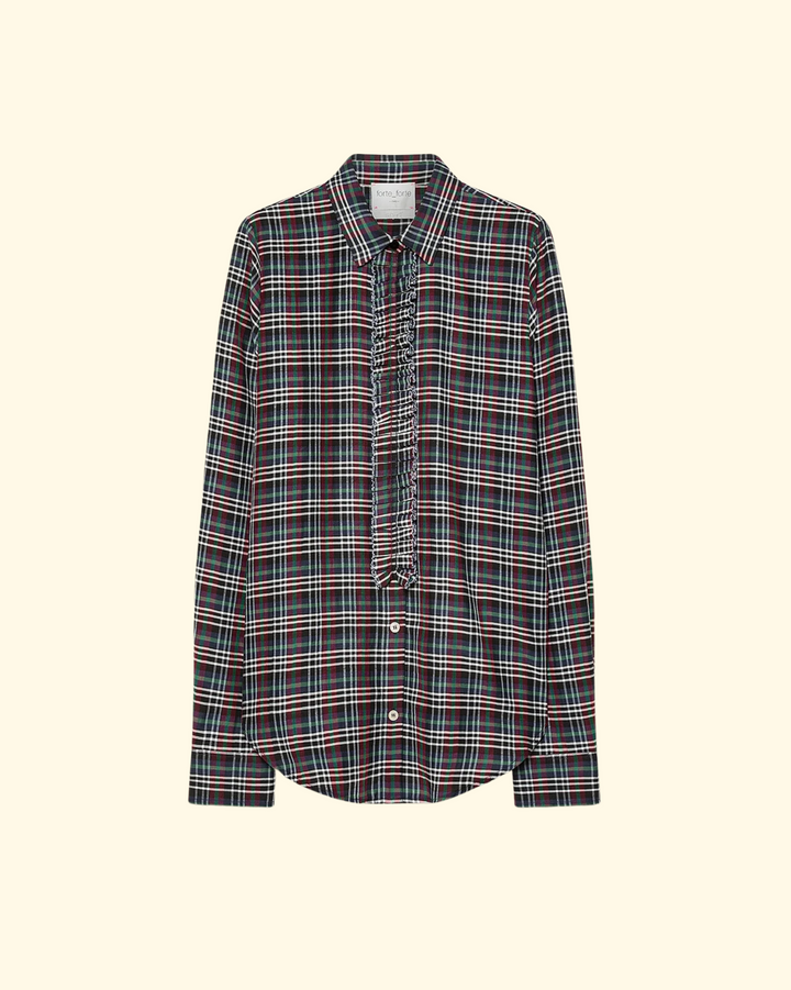 Tartan Light Voile Shirt with Rouches | Royal