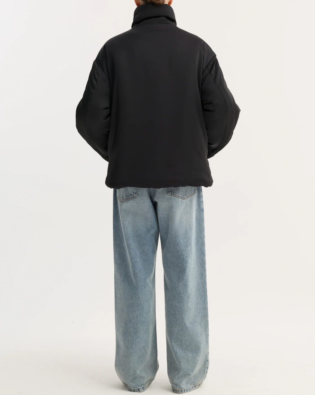 Mandarin Satin Padded Jacket | Black