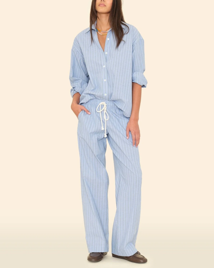 Brinna Pant | Chambray Teal Stripe