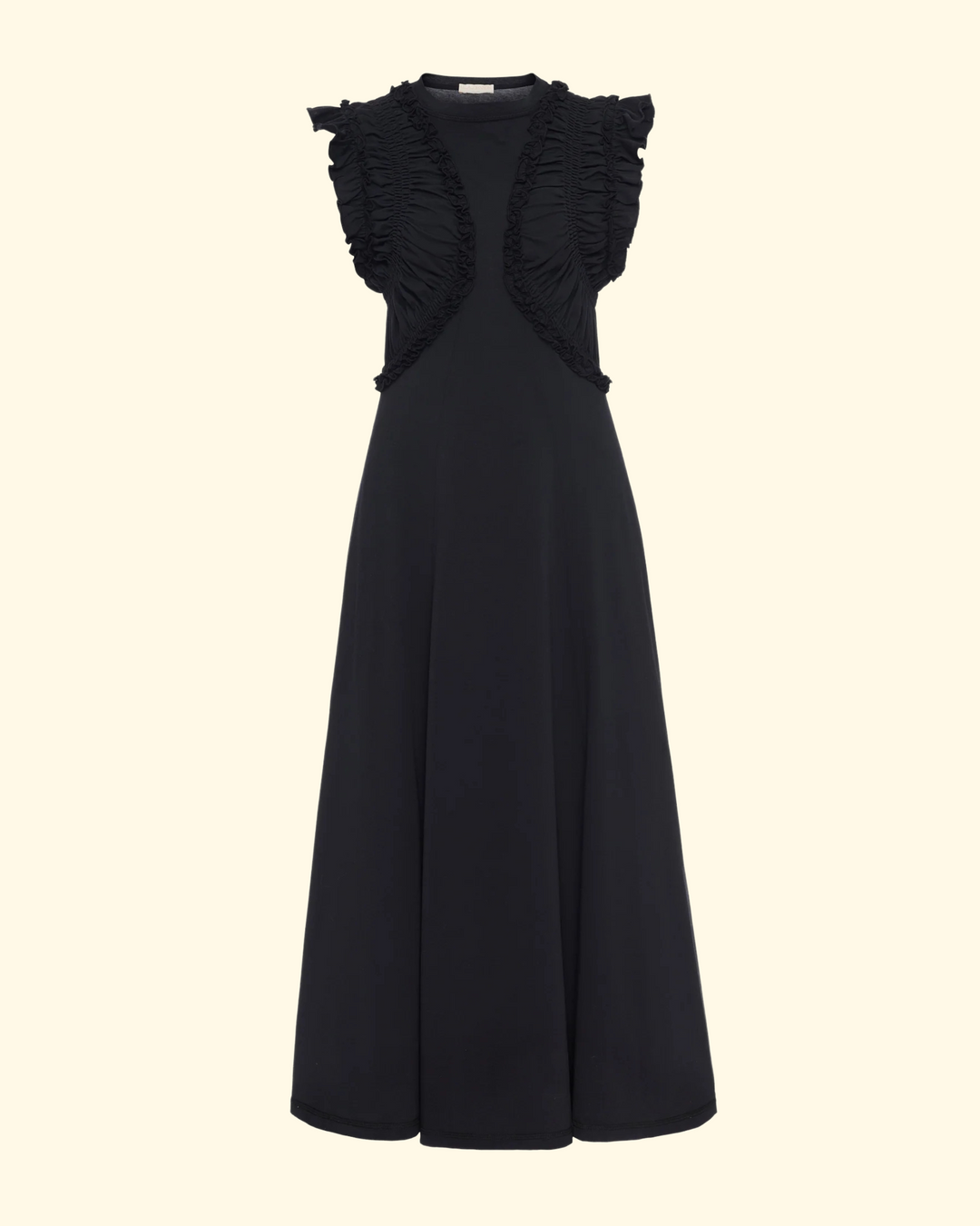 Shiva Sleeveless Ruffled Midi Dress | Noir