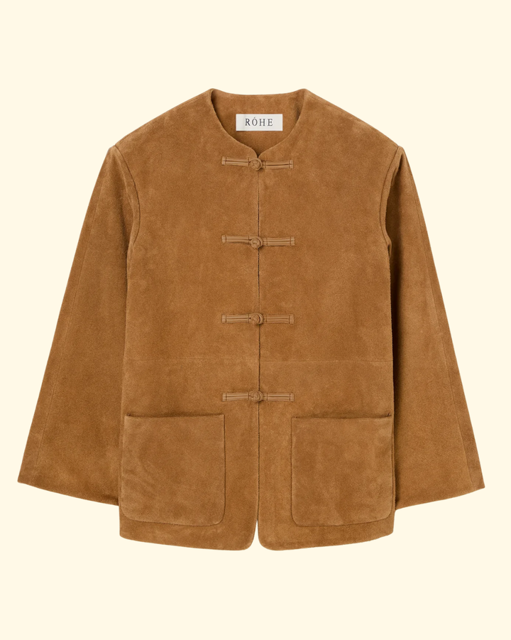 Mandarin Textured Suede Jacket | Cognac