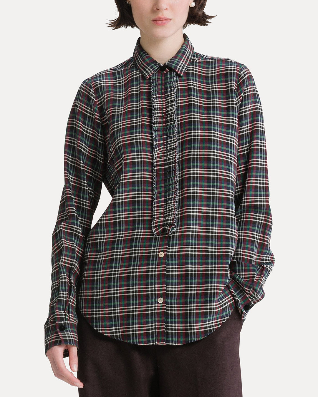 Tartan Light Voile Shirt with Rouches | Royal