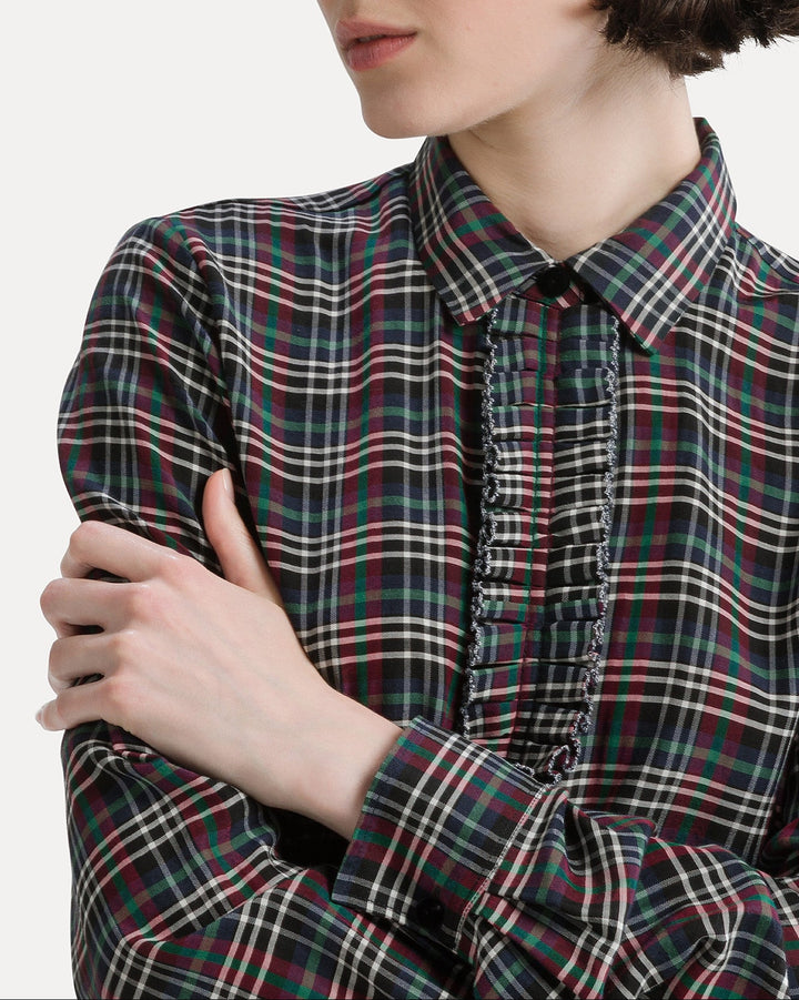 Tartan Light Voile Shirt with Rouches | Royal