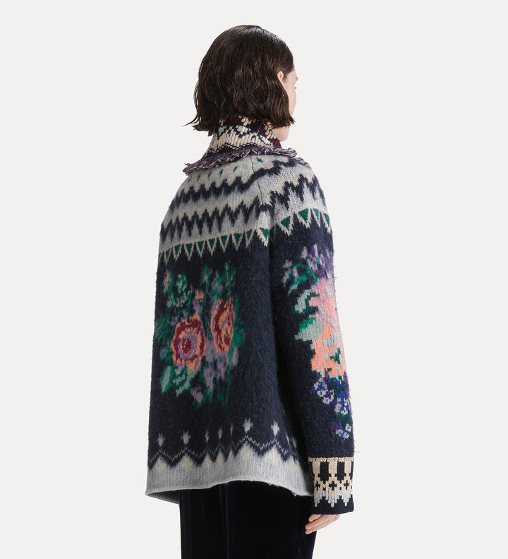"The Highlands Garden" Jacquard Oversized Sweater | Night