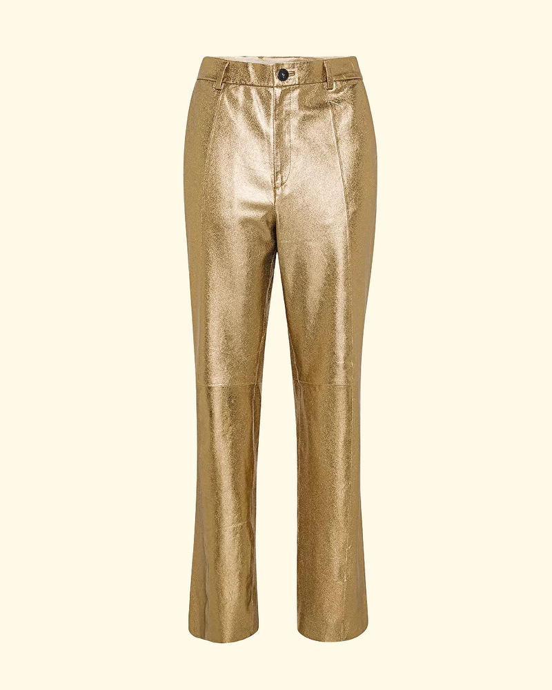 Laminated Nappa Leather Straight Leg Pants | Bronze