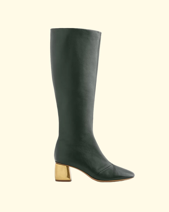 Golden Heel Nappa Leather Boots | Malachite