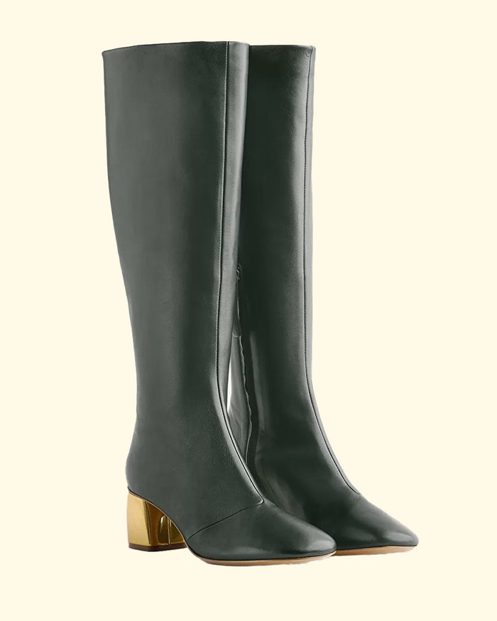 Golden Heel Nappa Leather Boots | Malachite