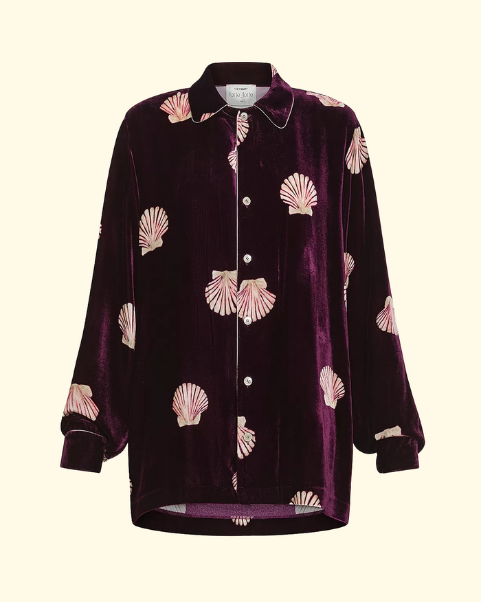 Mother of Pearl Velvet Pajama Shirt | Ruby