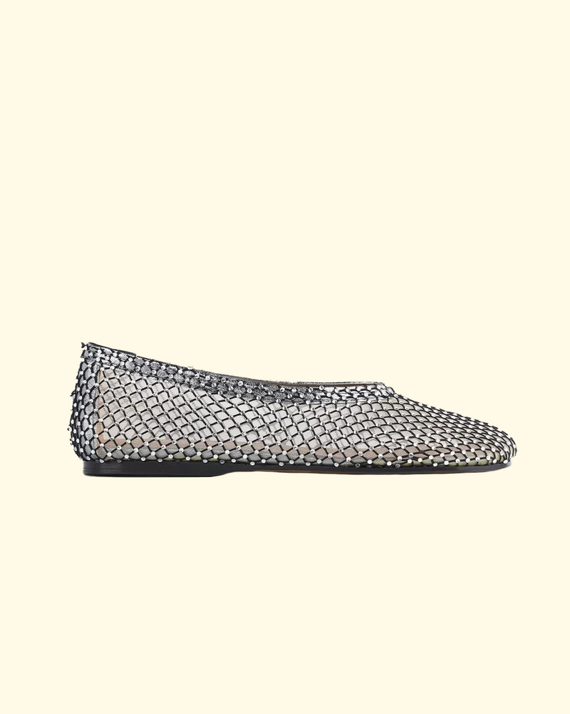 Strass Mesh Ankle Ballerina | Nero