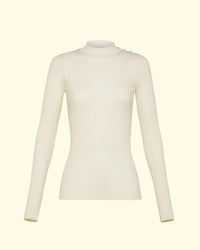 Ribbed Superfine Merinos Turtleneck Sweater | Rice