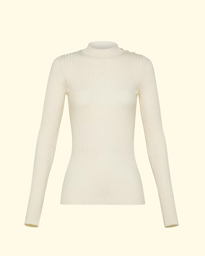 Ribbed Superfine Merinos Turtleneck Sweater | Rice