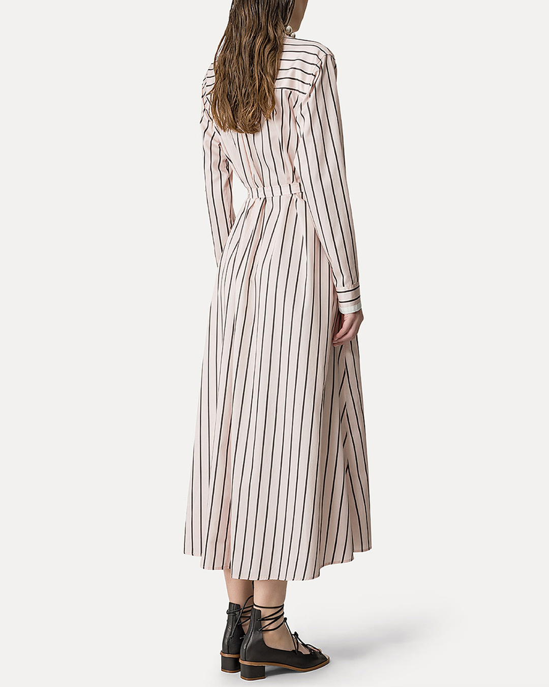 Chic Satin Stripe Kaftan Chemisier Dress | Oyster