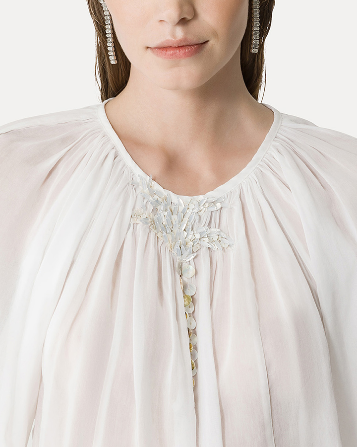 Pearl Embroidery Bohemian Shirt | Bianco