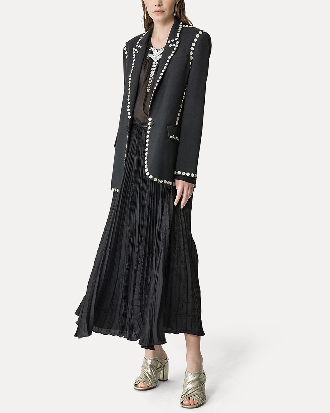 Pearl Embroidery Bohemian Shirt | Nero