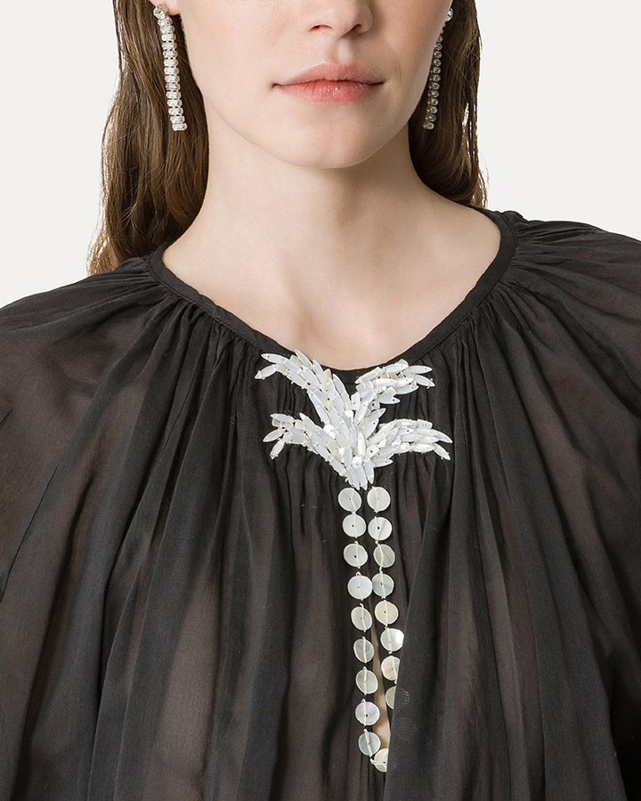 Pearl Embroidery Bohemian Shirt | Nero