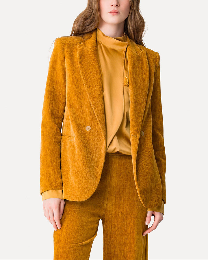 Stretch Velvet Masculine Jacket | Gold