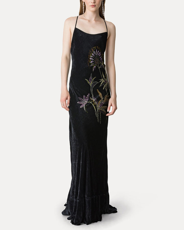 Sogni Print Velvet Slip Dress | Notte