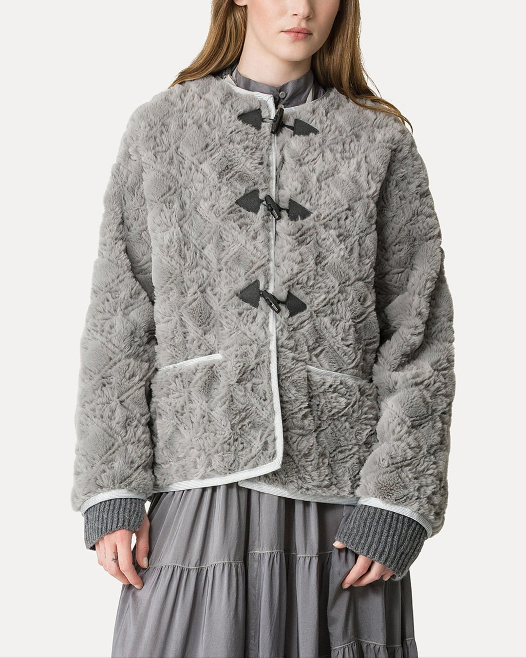 Divine Embroidery Eco Fur Coat | Pearl