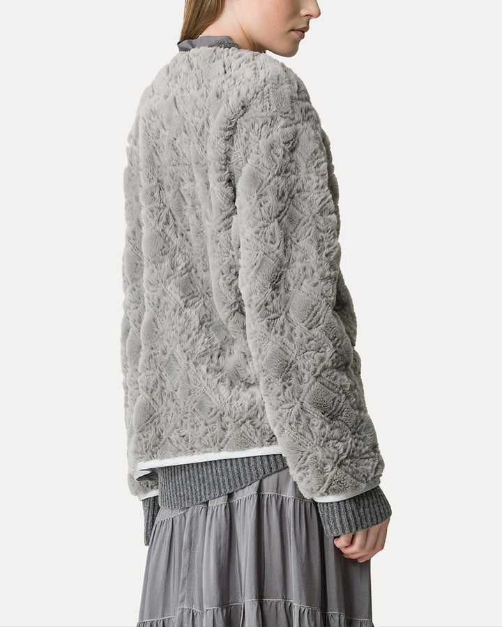 Divine Embroidery Eco Fur Coat | Pearl