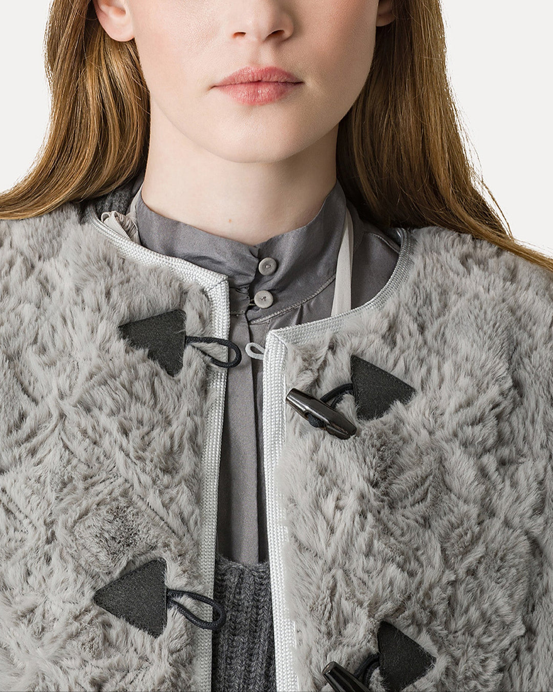 Divine Embroidery Eco Fur Coat | Pearl