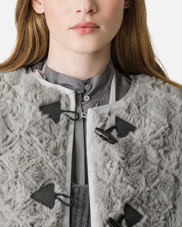 Divine Embroidery Eco Fur Coat | Pearl
