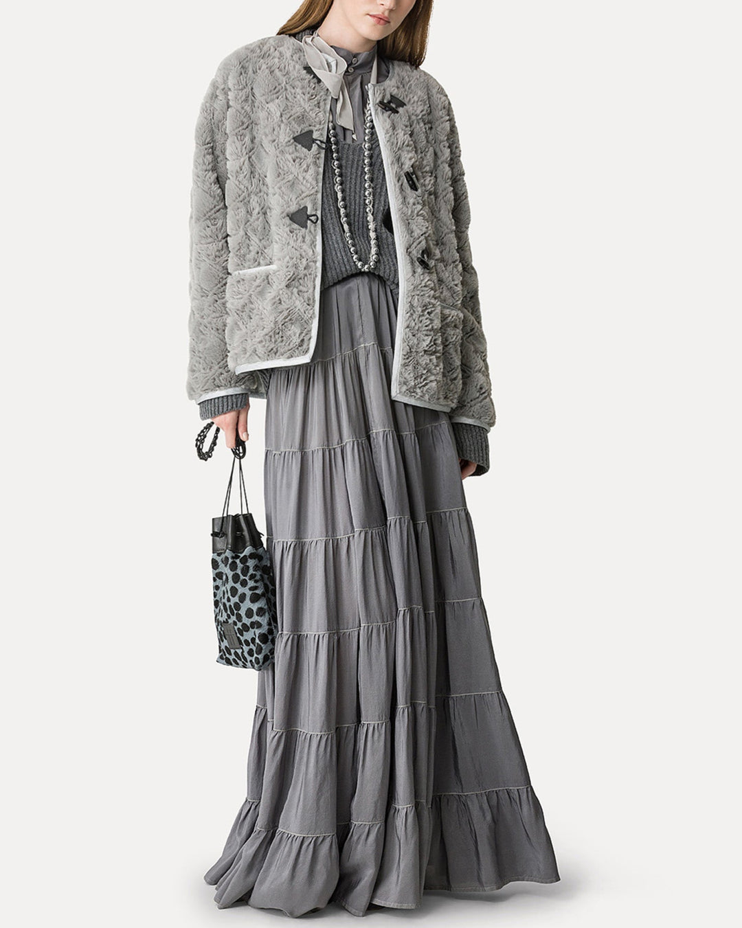 Divine Embroidery Eco Fur Coat | Pearl