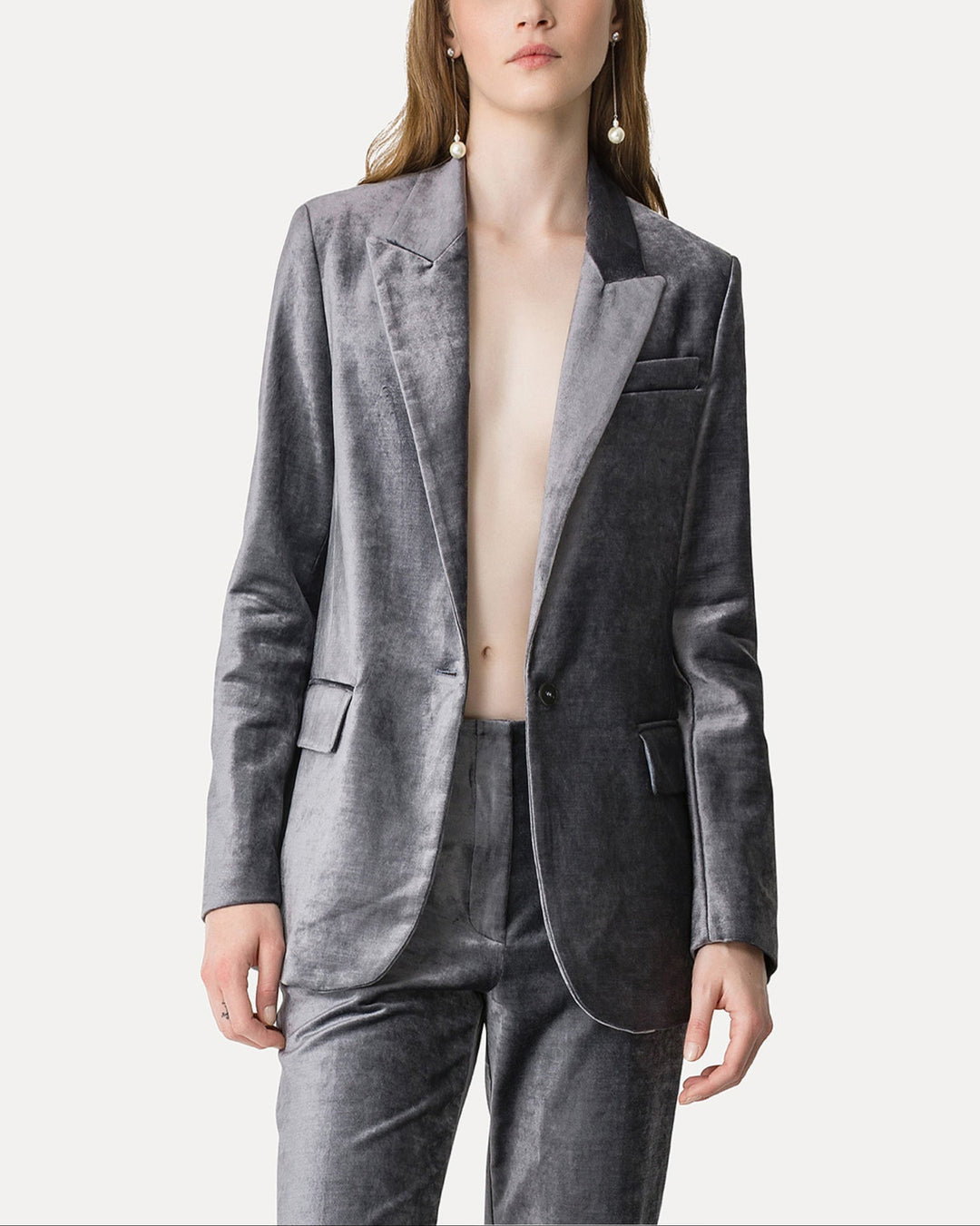 Stretch Velvet Masculine Jacket | Stone
