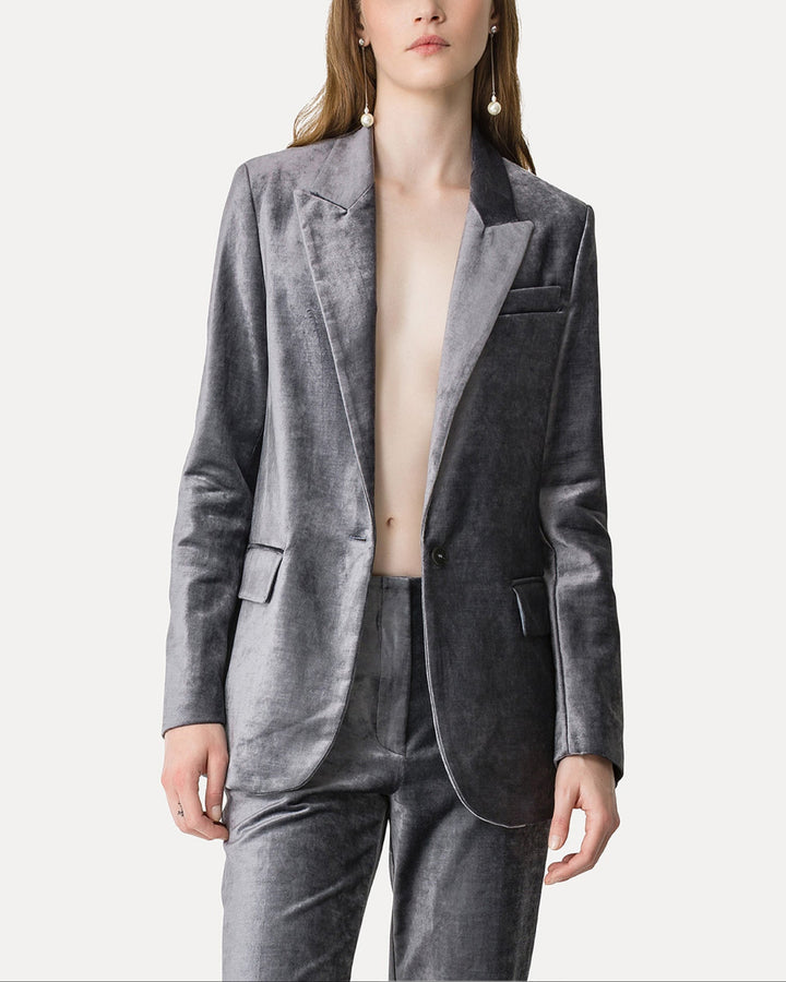 Stretch Velvet Masculine Jacket | Stone