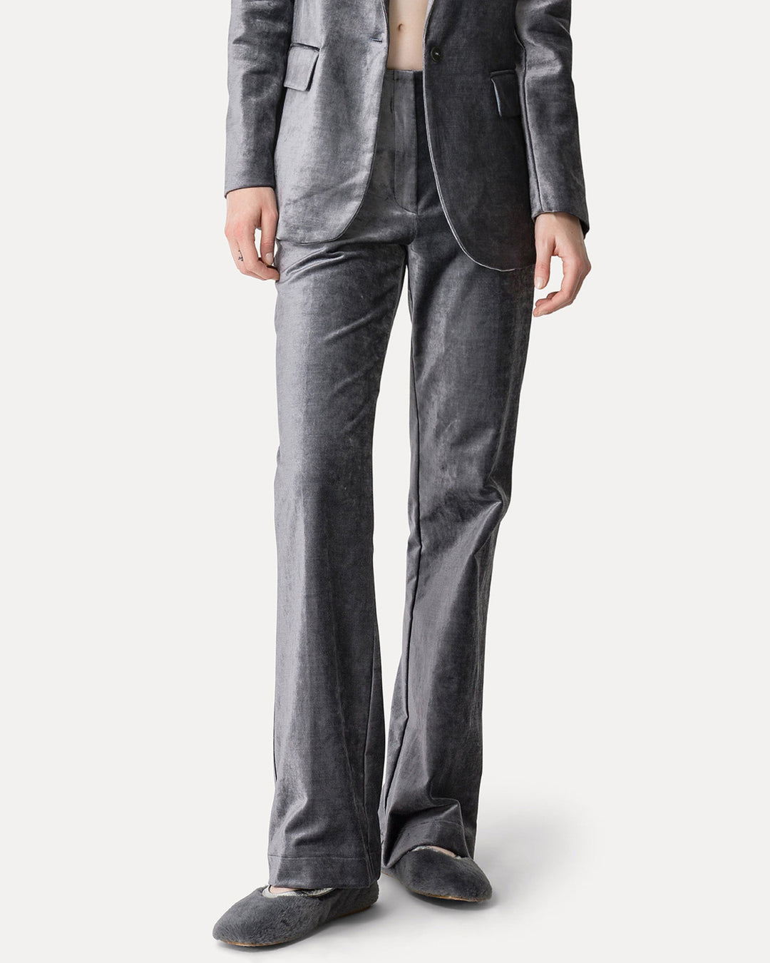 Stretch Velvet Flare Pants | Stone