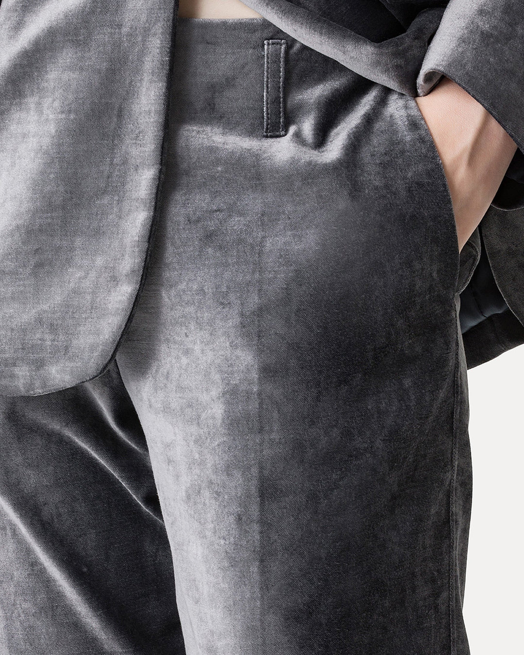 Stretch Velvet Flare Pants | Stone
