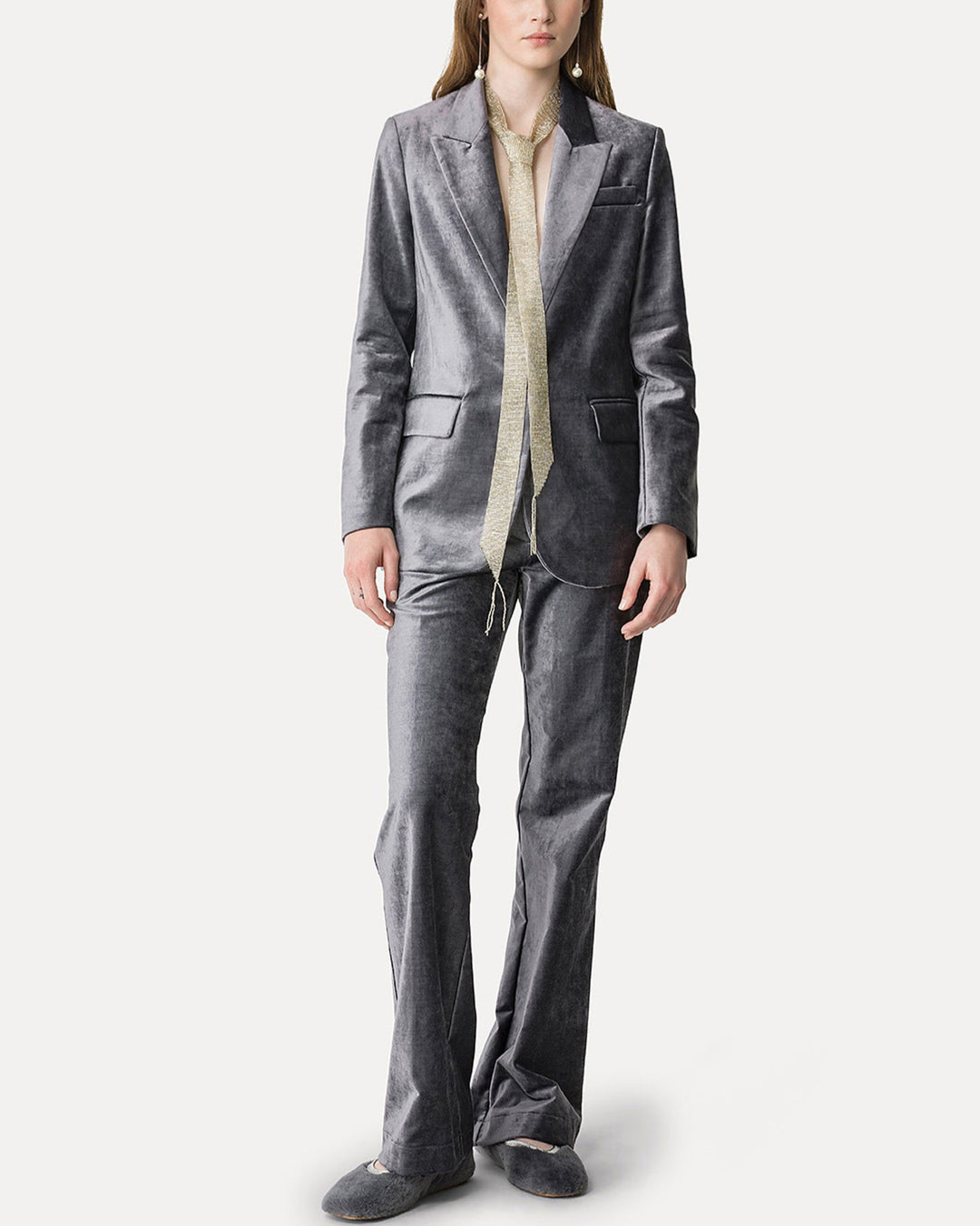 Stretch Velvet Flare Pants | Stone