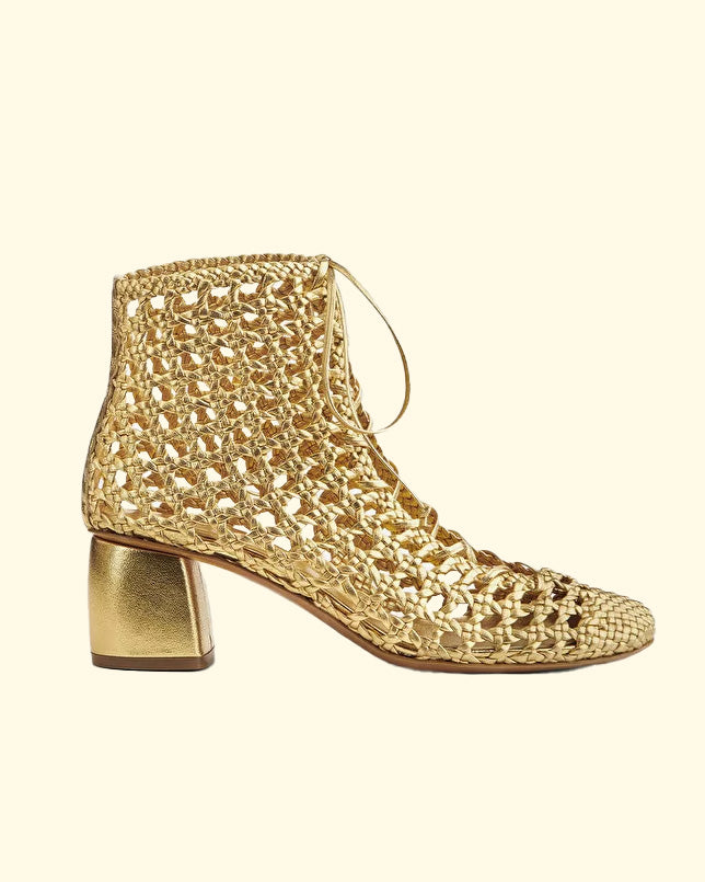 Nappa Hand Woven Ankle Boots | Warm Gold