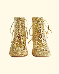 Nappa Hand Woven Ankle Boots | Warm Gold